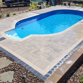 Multi-tier paver pool deck installation in Andover, MN